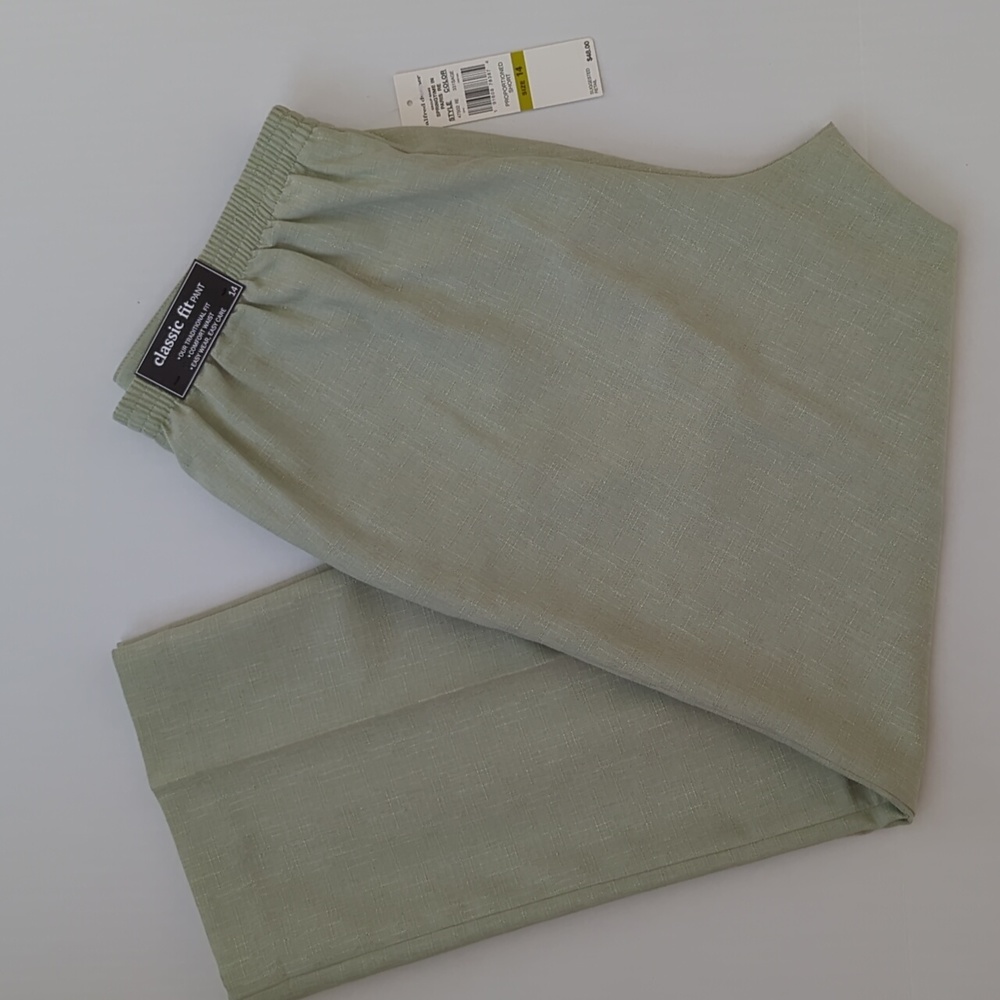 NWT Alfred Dunner Classic Fit Comfort Waist Pant 14 Proportioned Short Sage